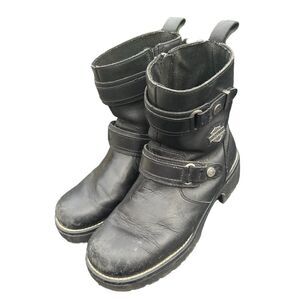 Harley Davidson Black Leather Zip Up Womens Boots Size 10